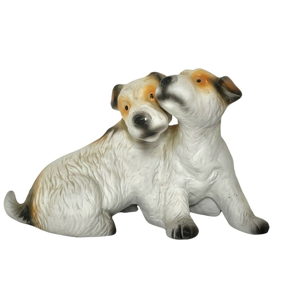 vintage ceramic bisque terrier twins dog statue figurine